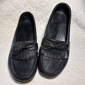 SAS Womens Softie Loafers Black Leather Kiltie Tassel Slip On Comfort Shoes 6.5